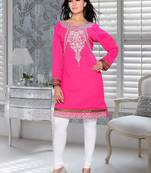 Fuchsia Pink Embroidered Faux Georgette Kurti