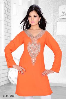 Peach Embroidered Faux Georgette Kurti 1