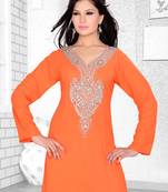 Peach Embroidered Faux Georgette Kurti