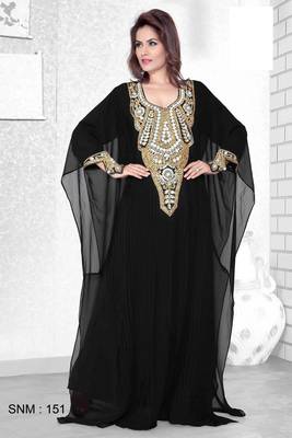 Black Embroidered Faux Georgette Farasha 1