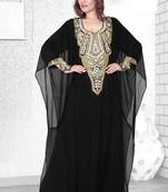 Black Embroidered Faux Georgette Farasha
