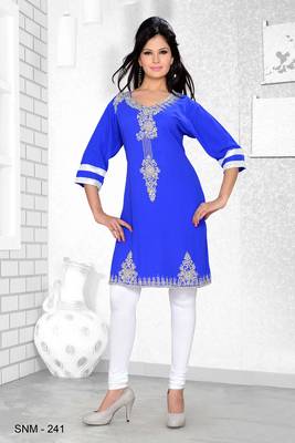 Royal Blue Embroidered Faux Georgette Kurti 1