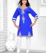 Royal Blue Embroidered Faux Georgette Kurti