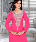 Fuchsia Pink Embroidered Faux Georgette Kurti