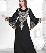 Black Embroidered Faux Georgette Kaftan