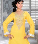 Yellow Embroidered Faux Georgette Kurti