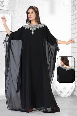 Black Embroidered Faux Georgette Farasha 1