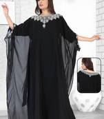 Black Embroidered Faux Georgette Farasha