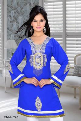 Royal Blue Embroidered Faux Georgette Kurti 1