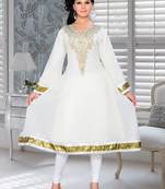 Off White Embroidered Faux Georgette Kurti