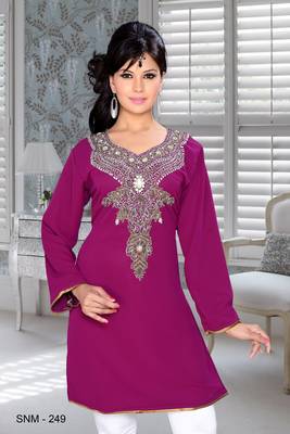 Purple Embroidered Faux Georgette Kurti 1