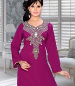 Purple Embroidered Faux Georgette Kurti