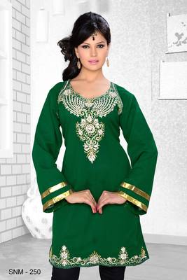 Bottle Green Embroidered Faux Georgette Kurti 1