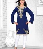 Dark Blue Embroidered Faux Georgette Kurti