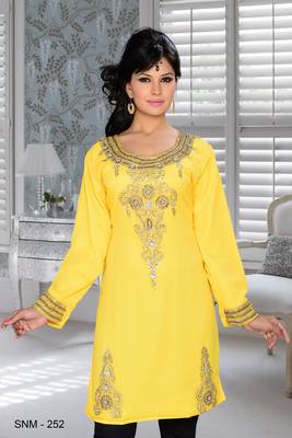 Yellow Embroidered Faux Georgette Kurti 1