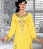 Yellow Embroidered Faux Georgette Kurti