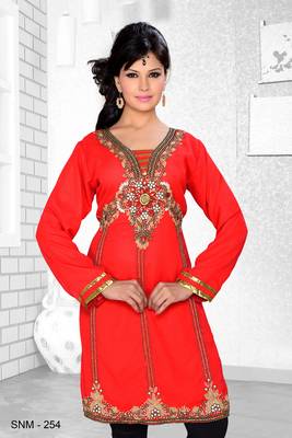 Red Embroidered Faux Georgette Kurti 1
