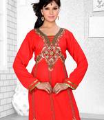 Red Embroidered Faux Georgette Kurti