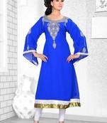 Royal Blue Embroidered Faux Georgette Kurti