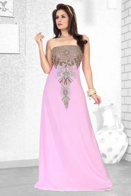 Baby Pink Embroidered Faux Georgette Fustan 1