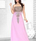 Baby Pink Embroidered Faux Georgette Fustan
