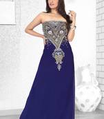 Dark Blue Embroidered Faux Georgette Fustan