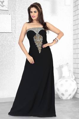 Black Embroidered Faux Georgette Fustan 1