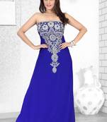 Royal Blue Embroidered Faux Georgette Fustan