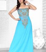 Sky Blue Embroidered Faux Georgette Fustan