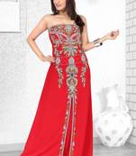 Red Embroidered Faux Georgette Fustan