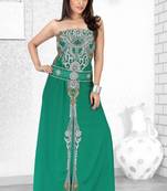 Bottle Green Embroidered Faux Georgette Fustan