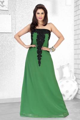Mehendi Green Embroidered Faux Georgette Fustan 1