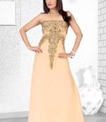 Peach Embroidered Faux Georgette Fustan