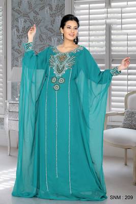 Turquoise Blue Embroidered Faux Georgette Farasha 1