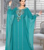 Turquoise Blue Embroidered Faux Georgette Farasha