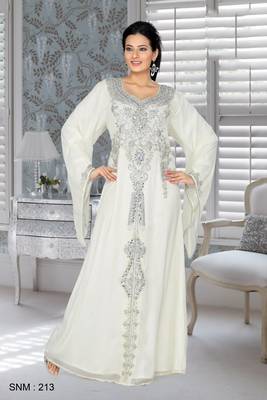 Off White Embroidered Faux Georgette Kaftan 1