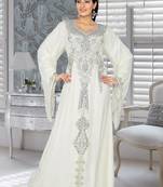 Off White Embroidered Faux Georgette Kaftan