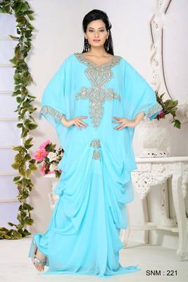 Sky Blue Embroidered Faux Georgette Farasha 1