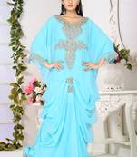 Sky Blue Embroidered Faux Georgette Farasha