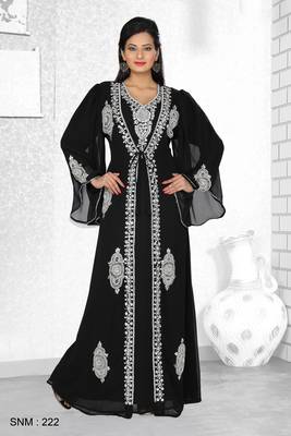 Black Embroidered Faux Georgette Kaftan 1