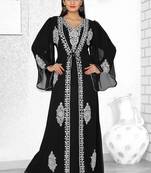 Black Embroidered Faux Georgette Kaftan