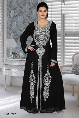 Black Embroidered Faux Georgette Kaftan 1
