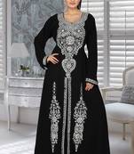 Black Embroidered Faux Georgette Kaftan