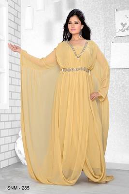 Beige Embroidered Faux Georgette Farasha 1