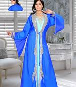 Royal Blue And Sky Blue Embroidered Faux Georgette Kaftan