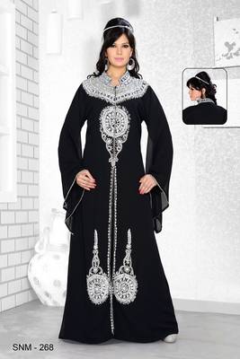 Black Embroidered Faux Georgette Kaftan 1