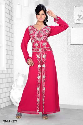 Burgundy Embroidered Faux Georgette Kaftan 1