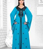 Turquoise Blue Embroidered Faux Georgette Kaftan