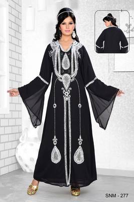 Black Embroidered Faux Georgette Kaftan 1