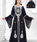 Black Embroidered Faux Georgette Kaftan